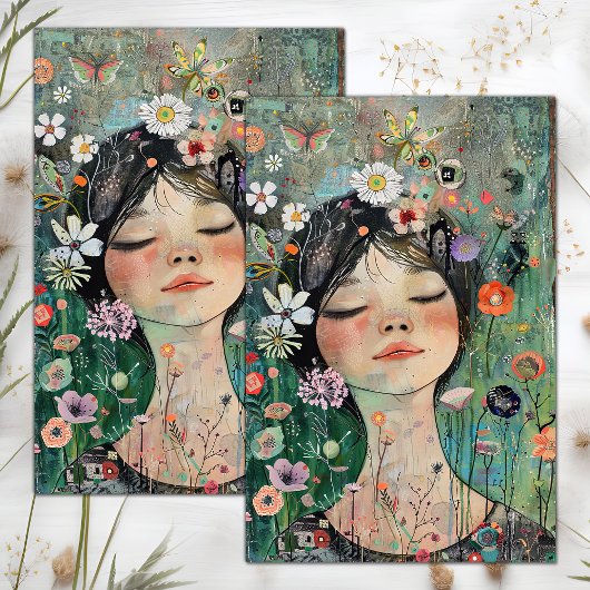 BOHO FLOWER MÄDCHEN DECOUPAGE SEIDENPAPIER