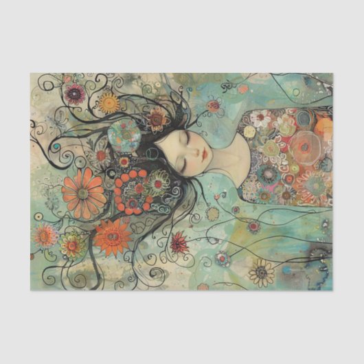 BOHO FLOWER MÄDCHEN DECOUPAGE SEIDENPAPIER (Vorderseite)