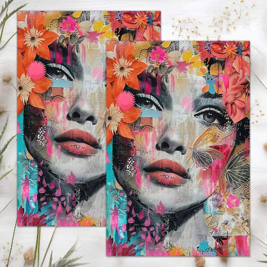 BOHO FLOWER MÄDCHEN DECOUPAGE TISSUPAPIER SEIDENPAPIER