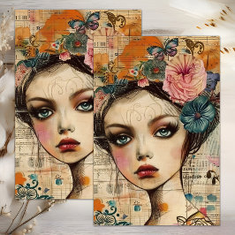 BOHO FLOWER MÄDCHEN DECOUPAGE TISSUPAPIER SEIDENPAPIER