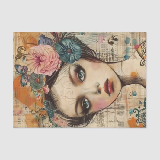 BOHO FLOWER MÄDCHEN DECOUPAGE TISSUPAPIER SEIDENPAPIER (Vorderseite)