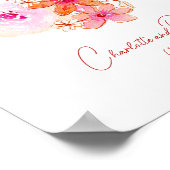 Boho Flower Pink Watercolor Personalized Wedding Poster (Ecke)