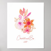 Boho Flower Pink Watercolor Personalized Wedding Poster (Vorne)