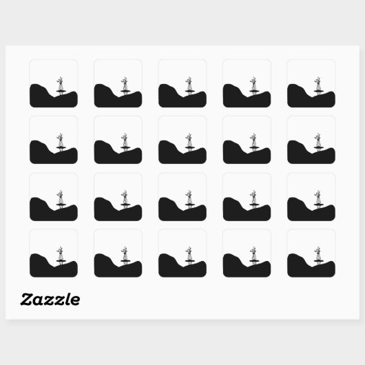 Boho Flower pot on table Quadratischer Aufkleber (Blatt)