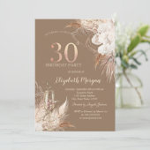 Boho Flowers,Champagne Glass,Terracotta 30th Einladung (Stehend Vorderseite)