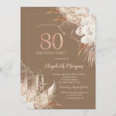 Boho Flowers,Champagne Glass,Terracotta 80th Einladung (Vorne/Hinten)