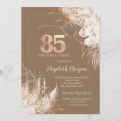 Boho Flowers,Champagne Glass,Terracotta 85th Einladung (Vorne/Hinten)