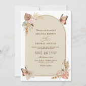 Boho Flowers Elegant Modern Budget QR Code Wedding Einladung (Vorderseite)