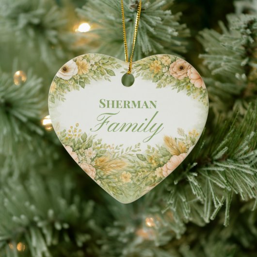 Boho Flowers Familienname Keramik Ornament (Baum)