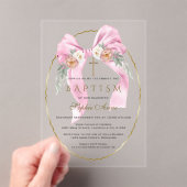 Boho Flowers Pink Bow Girl Baptism Transparent   Acryleinladungen (Insitu (Handheld))