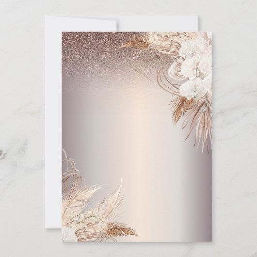 Boho Flowers,String Lights Glitter 75th Birthday Einladung (Rückseite)