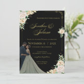 Boho Flowers Wedding Invitation Einladung (Stehend Vorderseite)