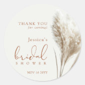 Boho Fluffy Pampas Grass Brautparty Vielen Dank Runder Aufkleber (Vorderseite)