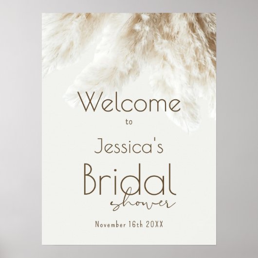 Boho Fluffy Pampas Grass Brautparty Willkommen Poster (Vorne)