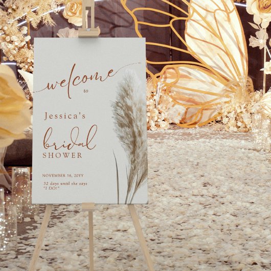 Boho Fluffy Pampas Grass Brautparty Willkommen Poster