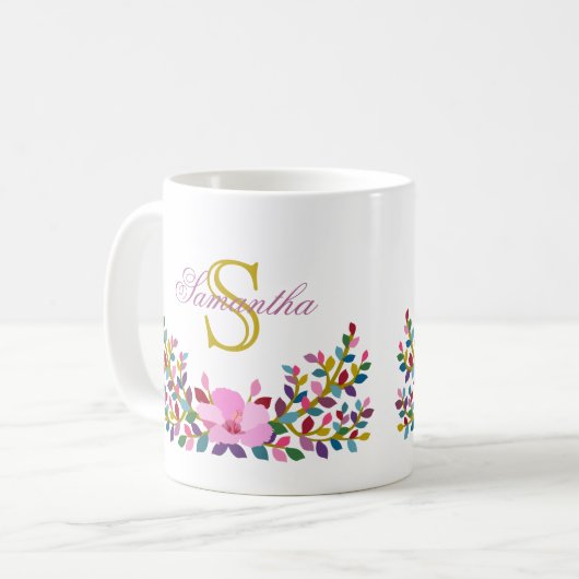 Boho Foliage Hibiskus Tasse (Vorderseite Links)