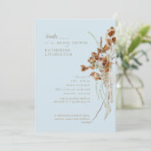 Boho Foliage Sky Blue Elegantes Brautparty Einladung (Stehend Vorderseite)