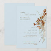 Boho Foliage Sky Blue Elegantes Brautparty Einladung (Vorne/Hinten)