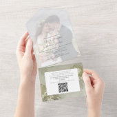 Boho Foliage Tropical Palm Blätter Foto QR Code All In One Einladung (Abreißen)