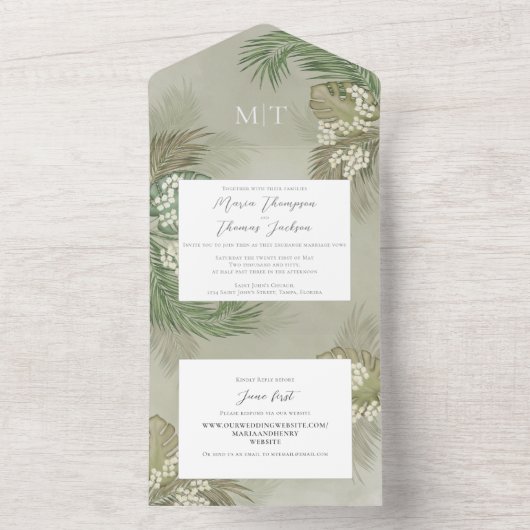 Boho Foliage Tropical Palm Verlass Budget All In One Einladung (Innen Boden)