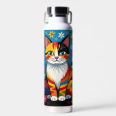 Boho Folk Art Cat, Flowers & Butterfly   Trinkflasche (Vorne)
