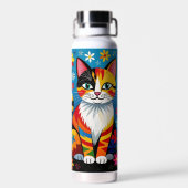 Boho Folk Art Cat, Flowers & Butterfly   Trinkflasche (Rückseite)