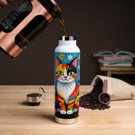 Boho Folk Art Cat, Flowers & Butterfly   Trinkflasche