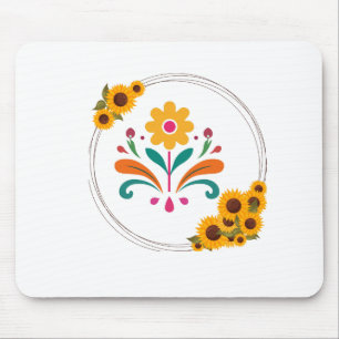 Boho-Folk-Art-Gelber-Blumenwappen-Mauspad Mousepad