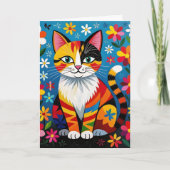 Boho-Folk-Art-Katze, Blumen & Schmetterling Geburt Karte (Vorderseite)