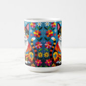 Boho-Folk-Art-Katze, Blumen & Schmetterling   Kaffeetasse (Mittel)