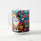 Boho-Folk-Art-Katze, Blumen & Schmetterling   Kaffeetasse (Vorderseite Links)