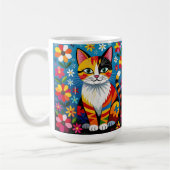 Boho-Folk-Art-Katze, Blumen & Schmetterling   Kaffeetasse (Links)