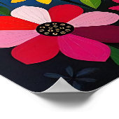 Boho-Folk-Art-Katze, Blumen & Schmetterling Poster (Ecke)