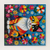 Boho-Folk-Art-Katze, Blumen & Schmetterling Puzzle (Horizontal)