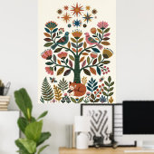 Boho-Folk-Art-Lebensbaum-Pfau-Himmels-Poster Poster (Heimbüro)