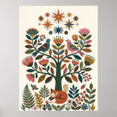 Boho-Folk-Art-Lebensbaum-Pfau-Himmels-Poster Poster (Vorne)