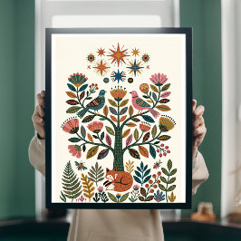 Boho-Folk-Art-Lebensbaum-Pfau-Himmels-Poster Poster