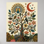 Boho-Folk-Art-Lebensbaum-Pfau-Himmels-Poster Poster (Vorne)