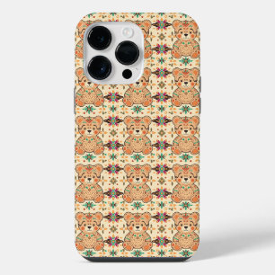 Boho-Folk-Art-Teddybär-Nahtloses Muster iPhone 14 Pro Max Hülle