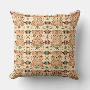 Boho-Folk-Art-Teddybär nahtloses Muster Kissen