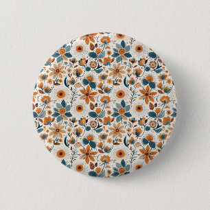 Boho-Folk-Art-Wildblumenwiese-Rost-Teal-Blumenmust Button