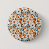 Boho Folk Art Wildflower Meadow Rust Teal Floral Button (Vorderseite)