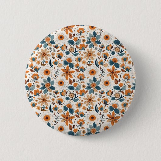 Boho Folk Art Wildflower Meadow Rust Teal Floral Button (Vorderseite)