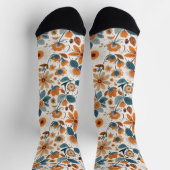 Boho Folk Art Wildflower Meadow Rust Teal Floral Socken (Oben)