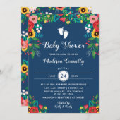 Boho Folk Blume Footprints Kinderdusche Einladung (Vorne/Hinten)