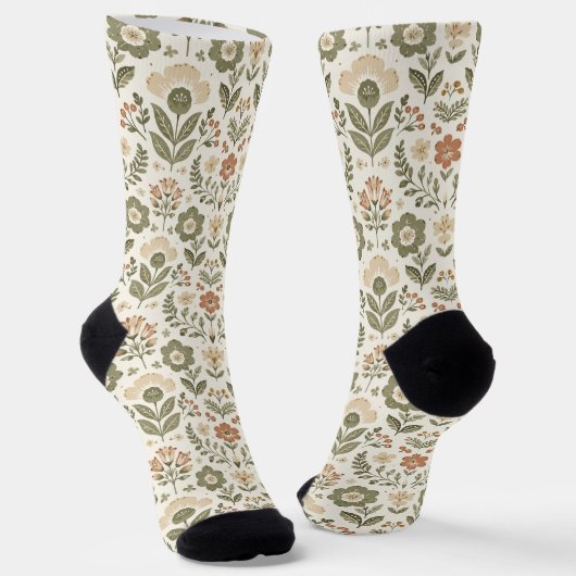 Boho-Folk-Blumen Erdtöne Socken (Gewinkelt)