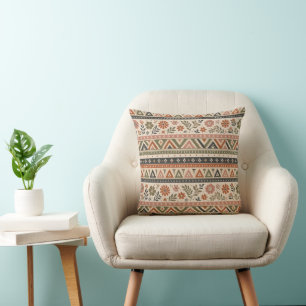 Boho-Folk-Blumen-Geometrisches Nahtloses Muster Kissen