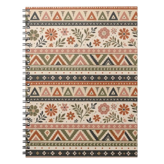 Boho-Folk-Blumen-Geometrisches Nahtloses Muster Notizblock (Vorderseite)