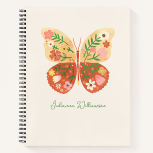 Boho-Folk-Blumen-Schmetterling Personalisierter Na Notizblock