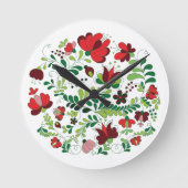 Boho Folk Floral Matyo Runde Wanduhr (Vorderseite)
